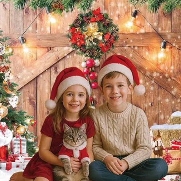 📌LTLYH 8x6ft Christmas Barn Backdrop Xmas Snow Gift Wall Party Photo Backdrop - Picture 2 of 5
